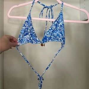 Blue White Floral Triangle Bikini Top Marine Dream